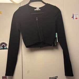 Forever 21 Black Cropped Varsity Jacket